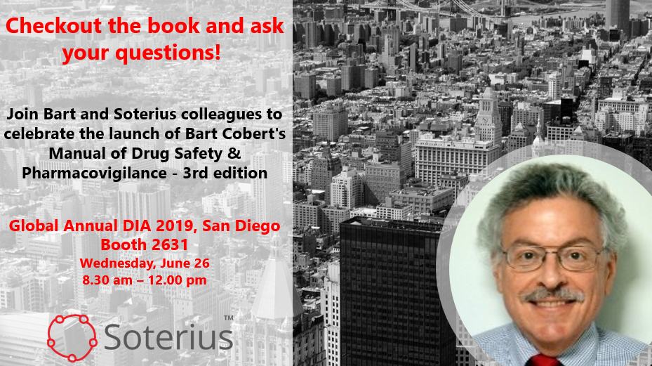 Banner for Soterius Book Launch at DIA 2019 Highlights Safety Focus